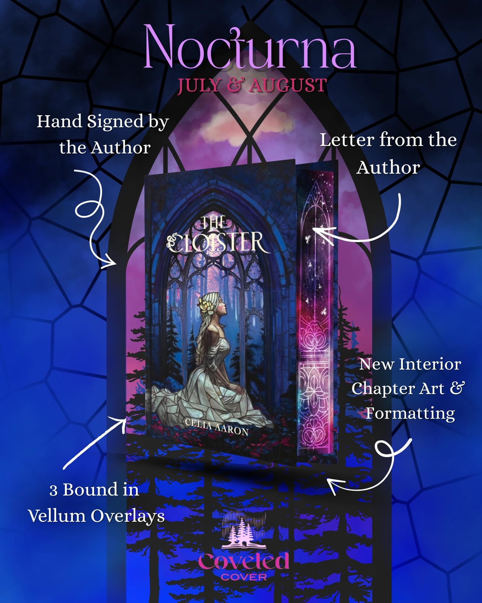 Projektbild der Sonderedition „The Cloister“, produziert von Coveted Cover mit Illustration von Pearl Whitecrow.