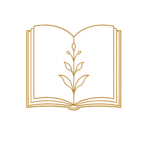 Gold open-book illustration representing book interiors and typography