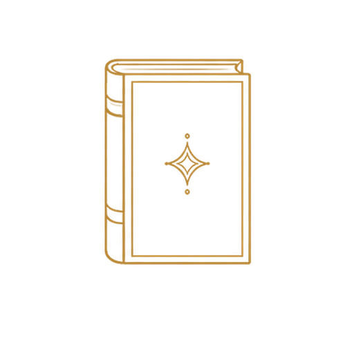 Gold line-art bound book representing book production guidance