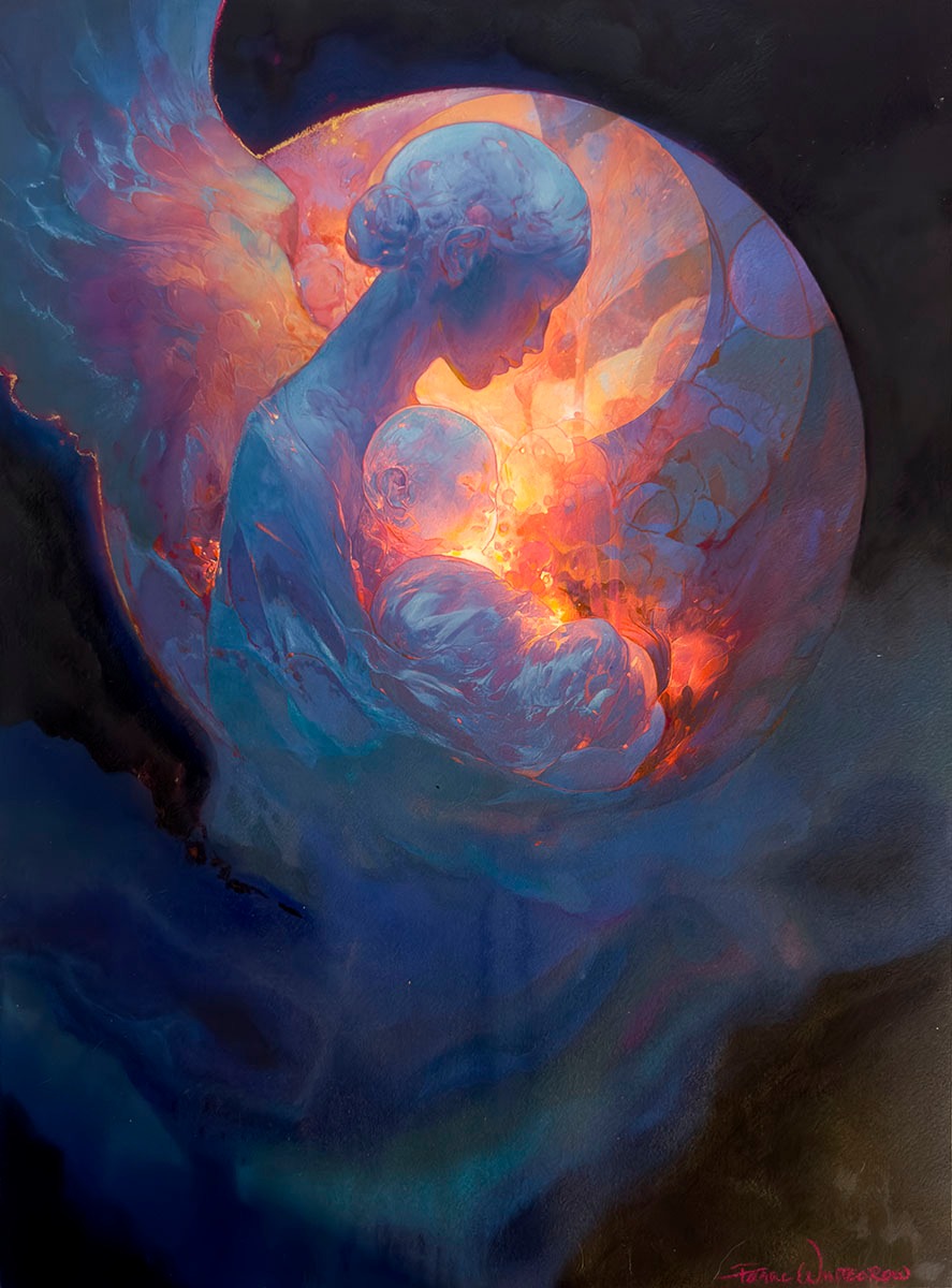 Opera originale in tecnica mista tradizionale intitolata «Cradle of Fire», di Pearl Whitecrow.