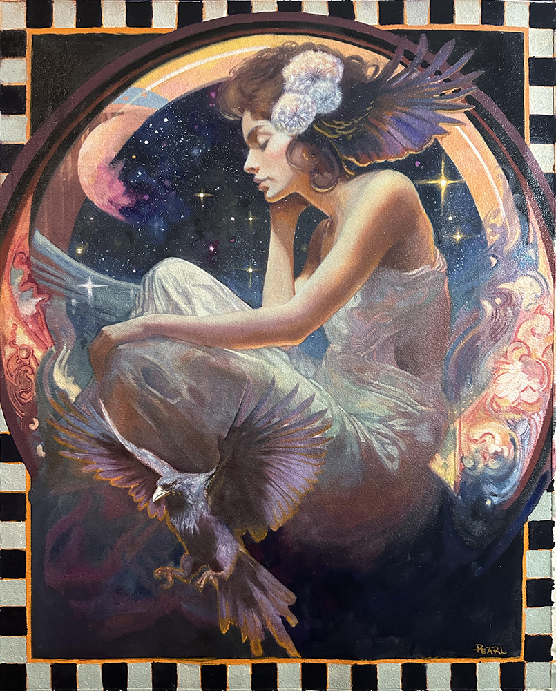 Opera originale in tecnica mista tradizionale intitolata «Starry Skies», di Pearl Whitecrow.